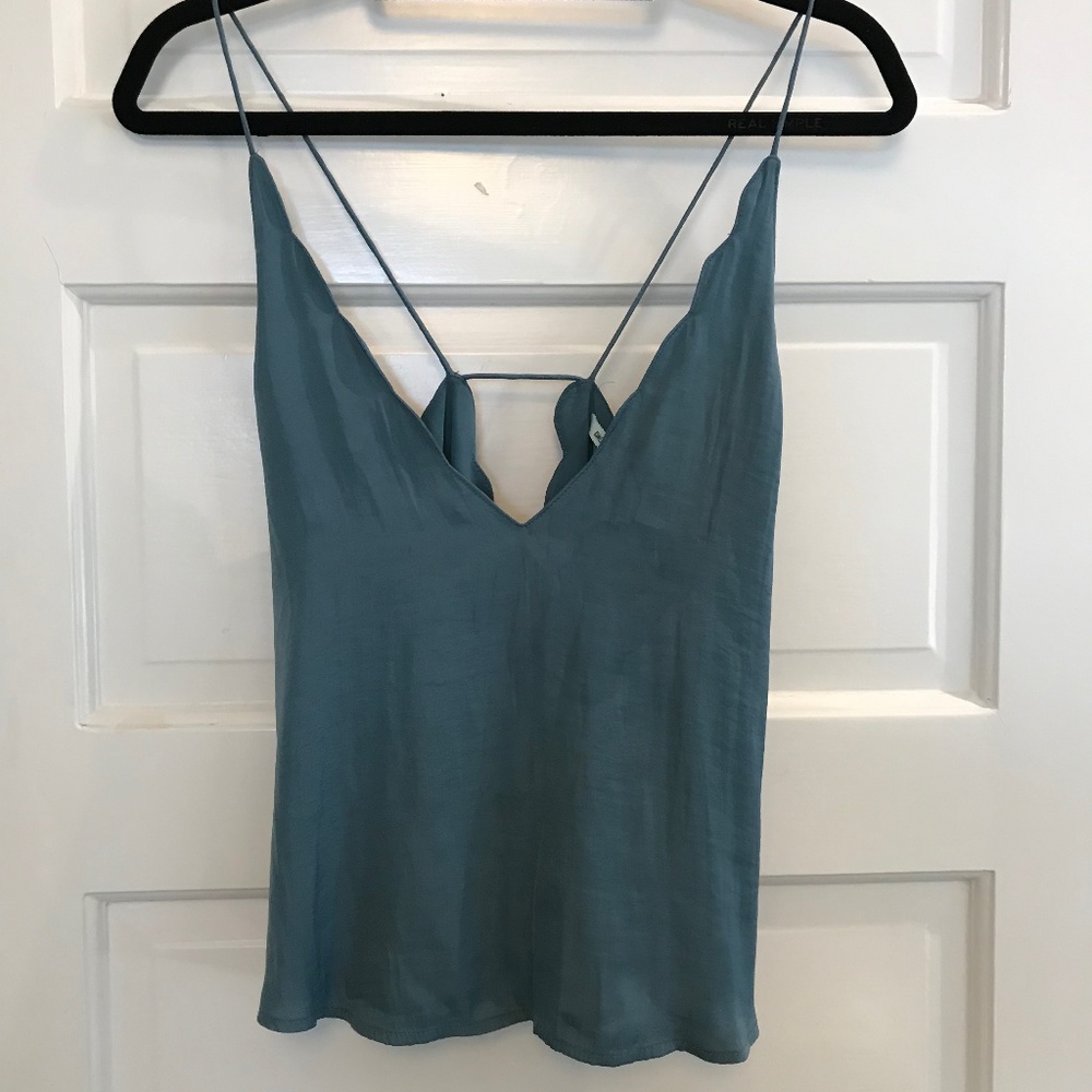 Urban Outfitters Silky Scalloped Blue Tank Top